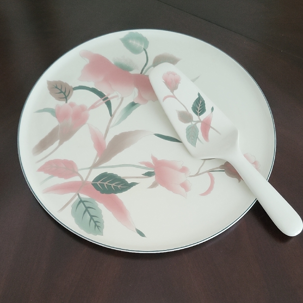 Mikasa Pink & Green Floral Cake Plate with Server